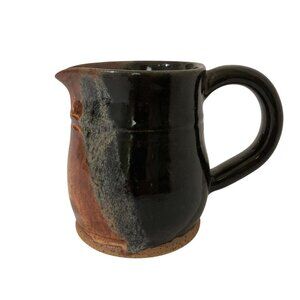 Art Pottery Handmade Pitcher Creamer Black Gray Rust